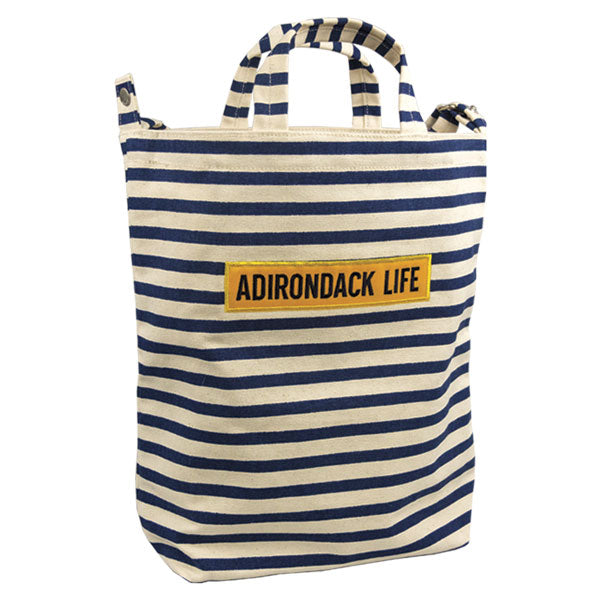 Navy & Natural Striped Canvas Tote Bag